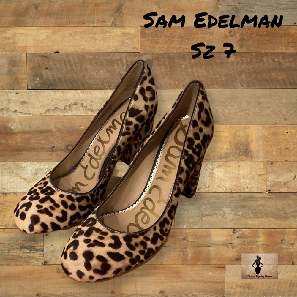Sam Edelman Leopard Print Calf’s Hair Sz 7 Women’s Heels